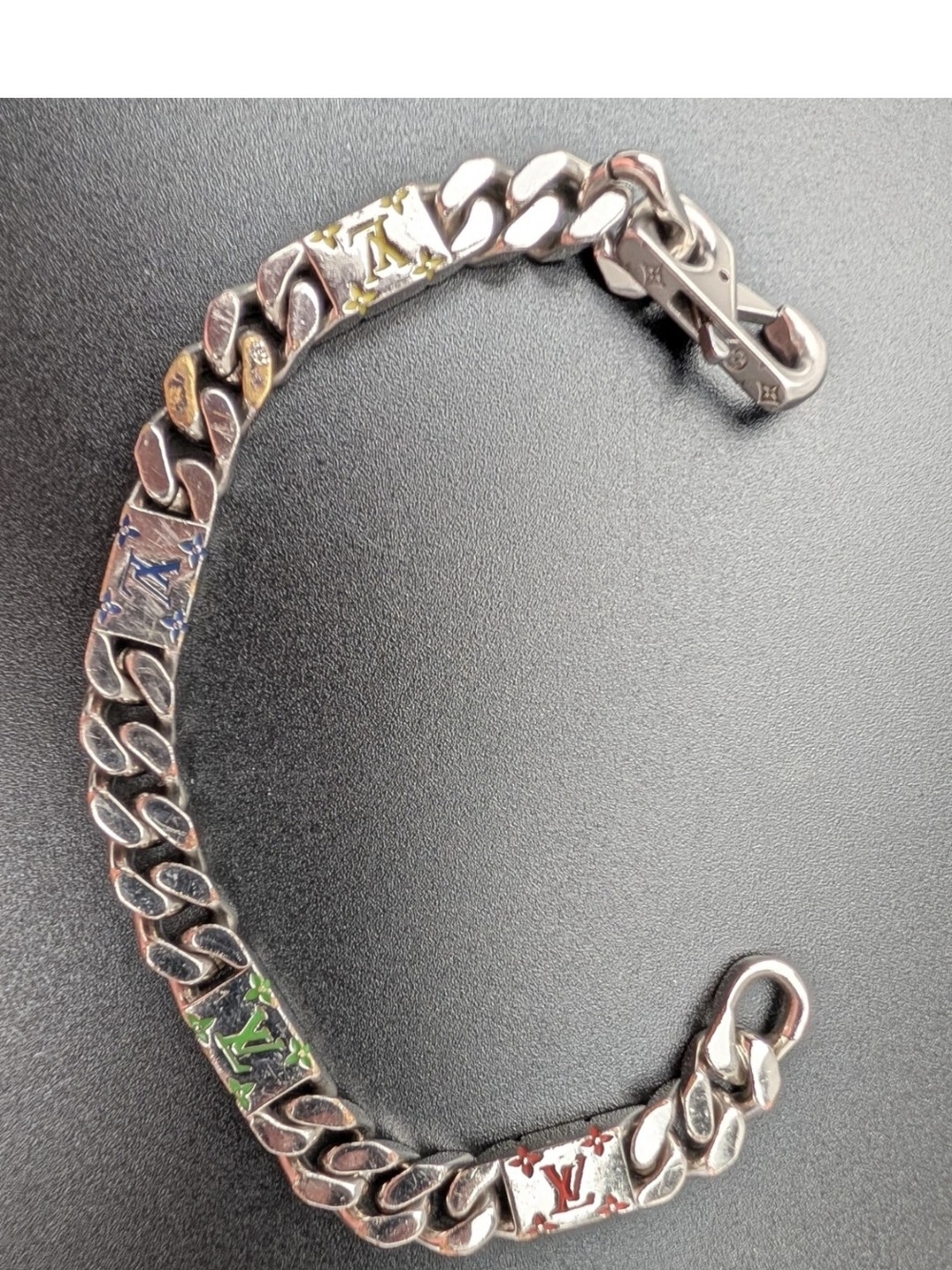 Louis Vuitton Silver-Tone Curb Bracelet with Monogram Panels - Picture 2 of 7